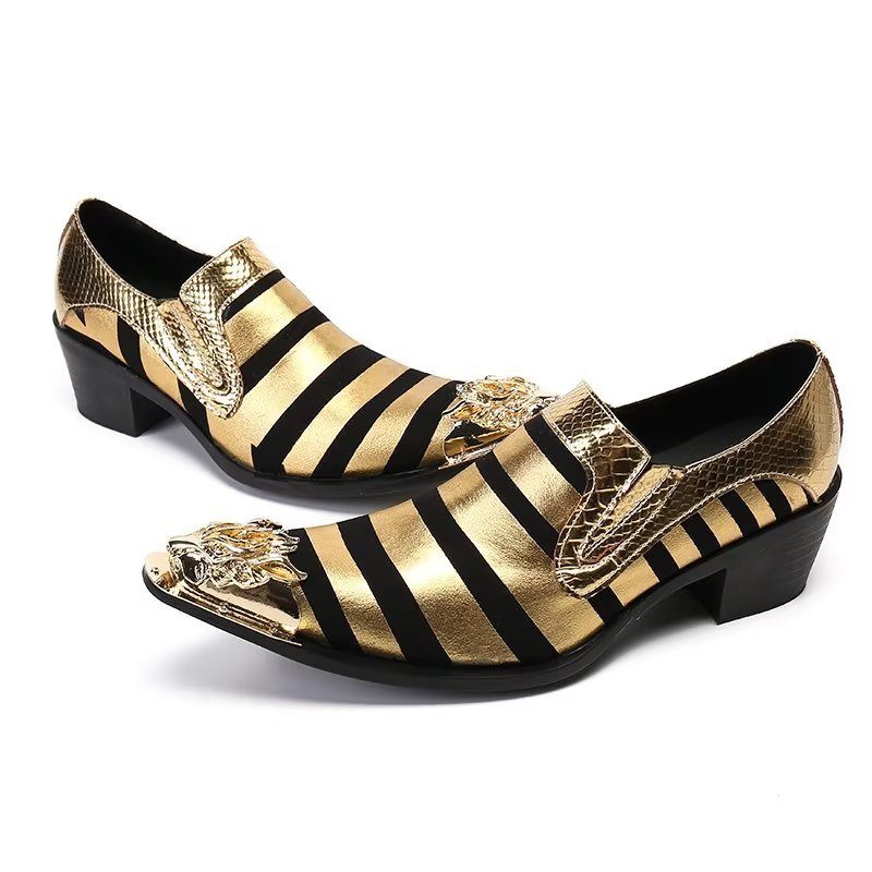 Formelle Herrenschuhe Mit Textur Slip-on-schuhe Aus Echtem Leder - Gold