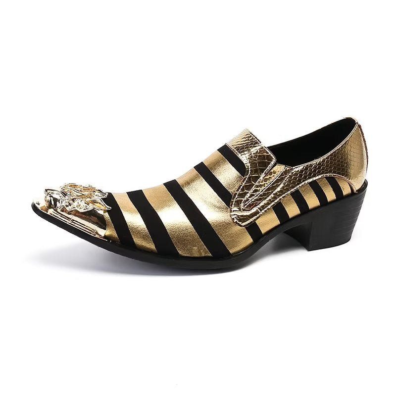 Formelle Herrenschuhe Mit Textur Slip-on-schuhe Aus Echtem Leder - Gold