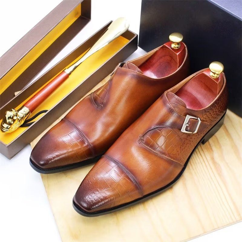 Formelle Herrenschuhe Modische Luxuriöse Monkstrap-kleiderschuhe Mit Krokodilmuster - Kaffee