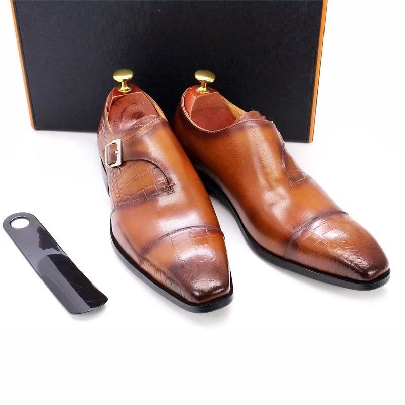 Formelle Herrenschuhe Modische Luxuriöse Monkstrap-kleiderschuhe Mit Krokodilmuster - Kaffee