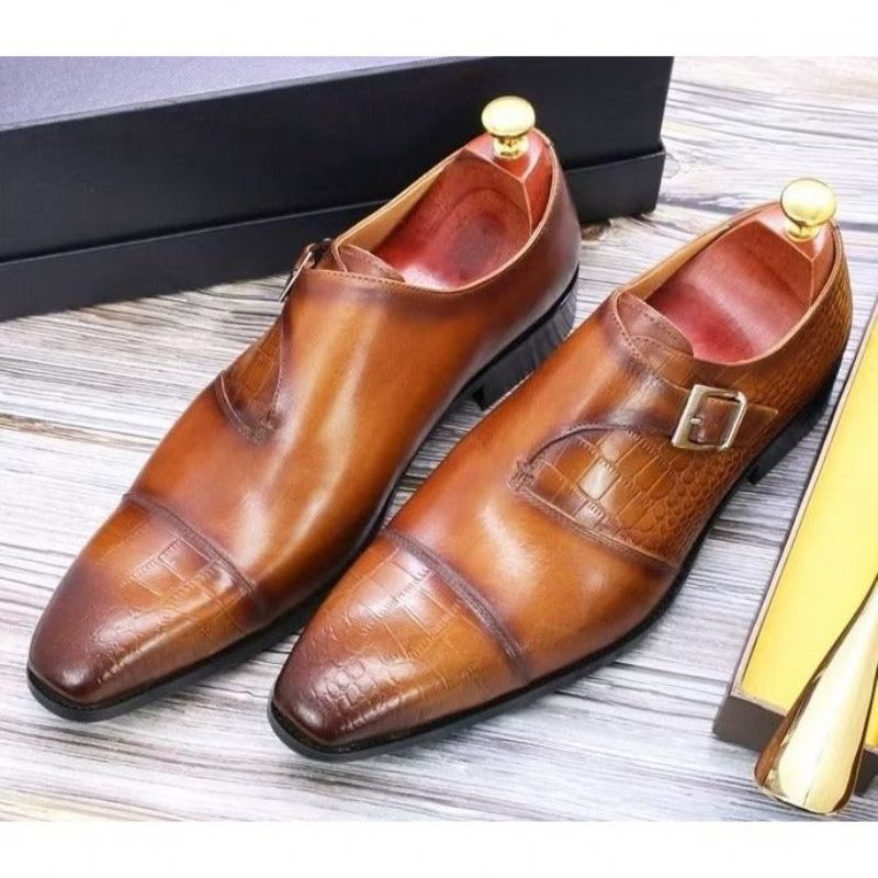 Formelle Herrenschuhe Modische Luxuriöse Monkstrap-kleiderschuhe Mit Krokodilmuster - Kaffee