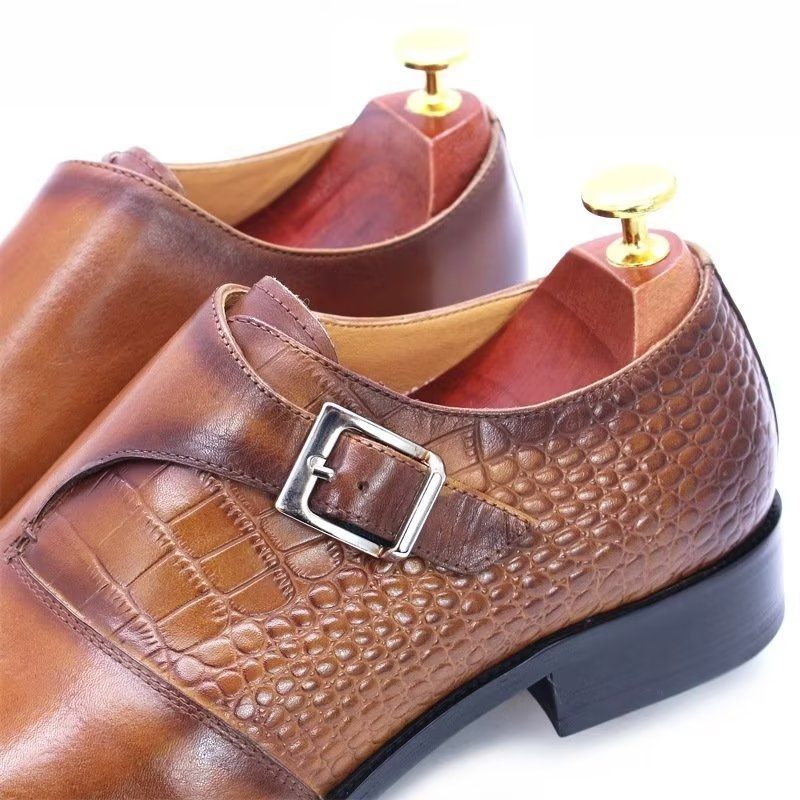 Formelle Herrenschuhe Modische Luxuriöse Monkstrap-kleiderschuhe Mit Krokodilmuster - Kaffee