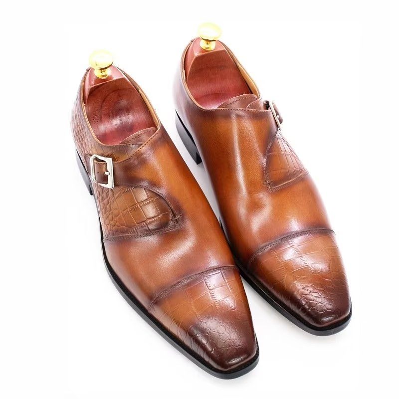 Formelle Herrenschuhe Modische Luxuriöse Monkstrap-kleiderschuhe Mit Krokodilmuster - Kaffee