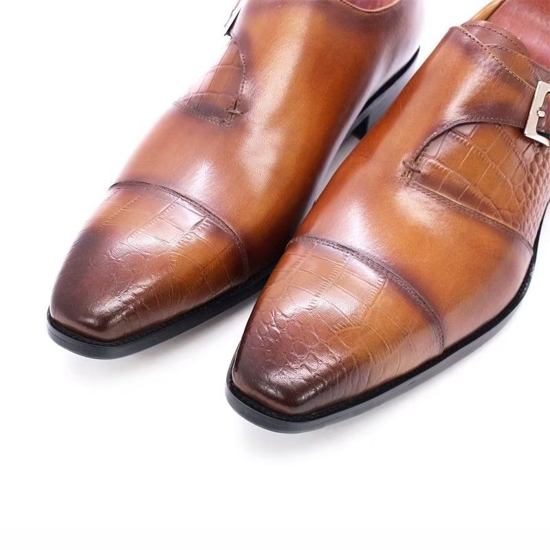 Formelle Herrenschuhe Modische Luxuriöse Monkstrap-kleiderschuhe Mit Krokodilmuster - Kaffee