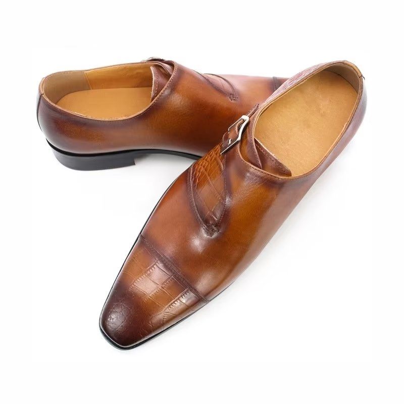 Formelle Herrenschuhe Modische Luxuriöse Monkstrap-kleiderschuhe Mit Krokodilmuster - Kaffee