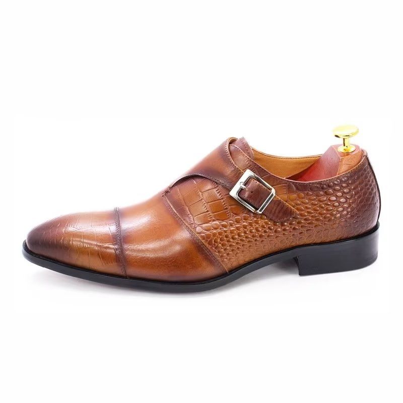 Formelle Herrenschuhe Modische Luxuriöse Monkstrap-kleiderschuhe Mit Krokodilmuster - Kaffee