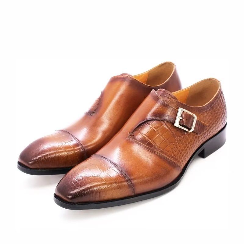 Formelle Herrenschuhe Modische Luxuriöse Monkstrap-kleiderschuhe Mit Krokodilmuster - Kaffee