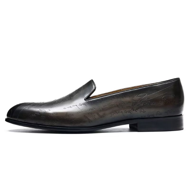 Formelle Herrenschuhe Opulente Geprägte Slip-on-schuhe Mit Runder Zehenpartie - Grau