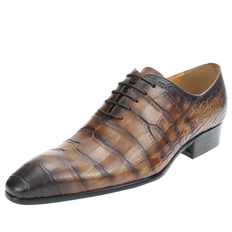 Formelle Herrenschuhe Schicke Crocprint-oxford-schuhe Mit Spitzer Zehenpartie - Kaffee