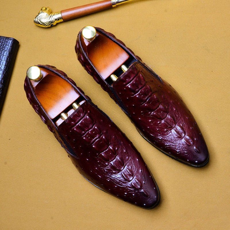 Formelle Herrenschuhe Schicke Slip-on-schuhe Aus Crocleather Mit Spitzer Zehenpartie - Rot