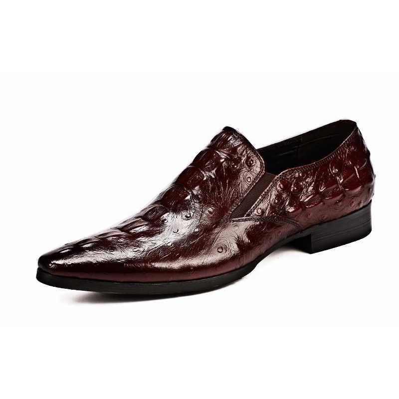 Formelle Herrenschuhe Schicke Slip-on-schuhe Aus Crocleather Mit Spitzer Zehenpartie - Rot