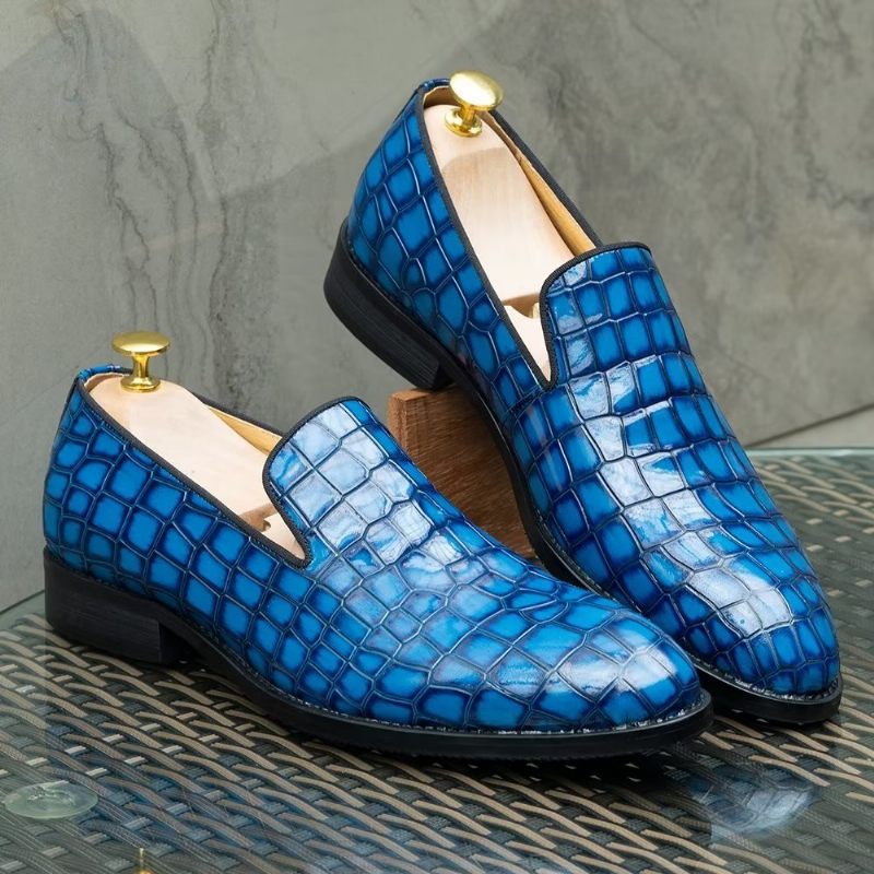 Formelle Herrenschuhe Schicke Slip-on-schuhe Aus Krokodilleder - Blau