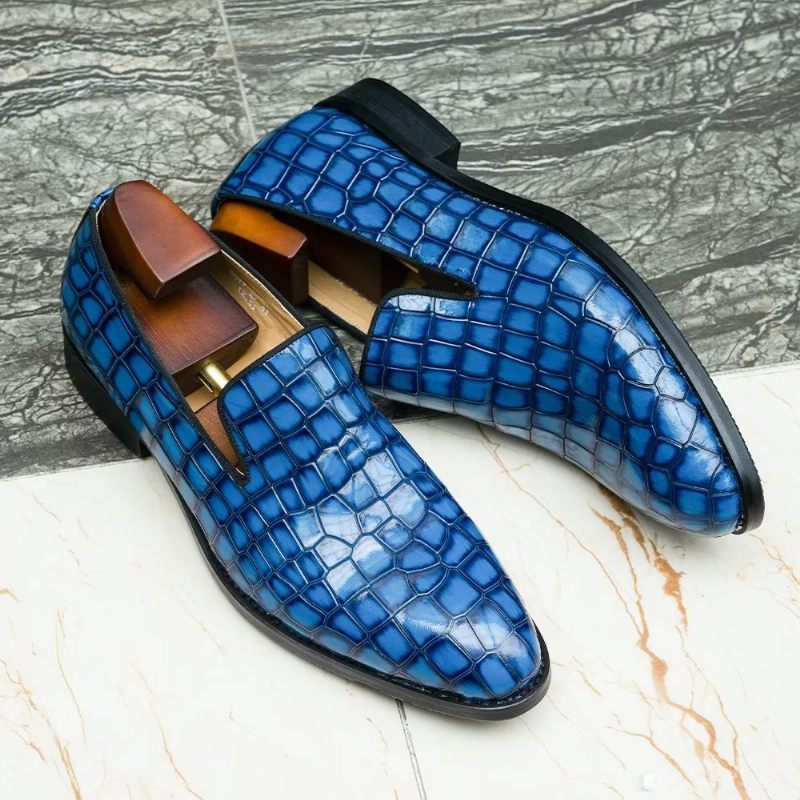 Formelle Herrenschuhe Schicke Slip-on-schuhe Aus Krokodilleder - Blau