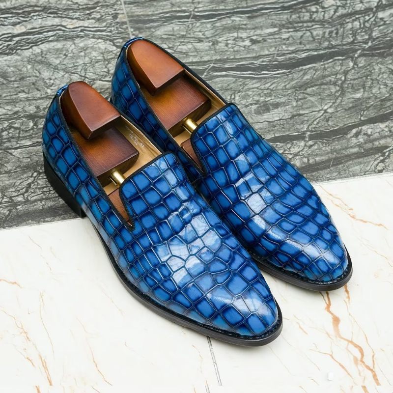 Formelle Herrenschuhe Schicke Slip-on-schuhe Aus Krokodilleder - Blau