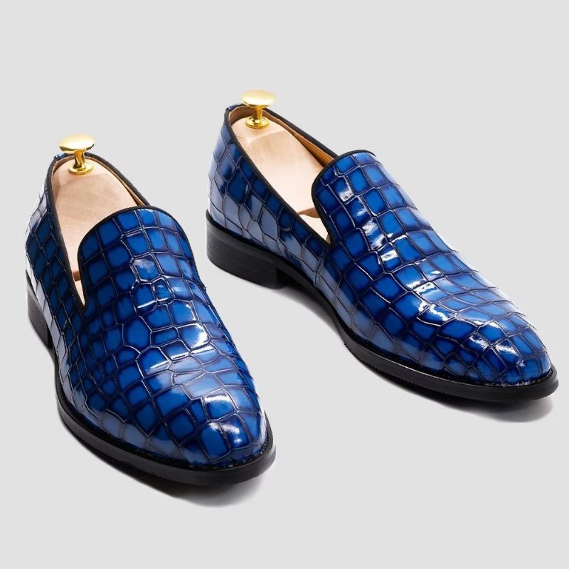 Formelle Herrenschuhe Schicke Slip-on-schuhe Aus Krokodilleder - Blau