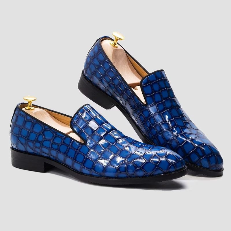 Formelle Herrenschuhe Schicke Slip-on-schuhe Aus Krokodilleder - Blau