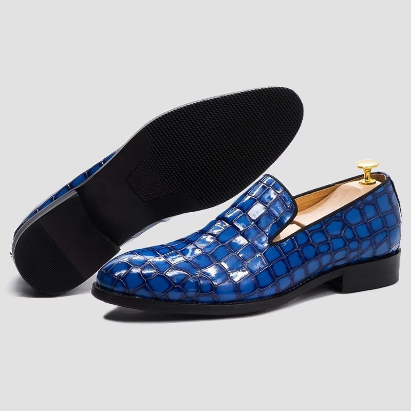 Formelle Herrenschuhe Schicke Slip-on-schuhe Aus Krokodilleder - Blau