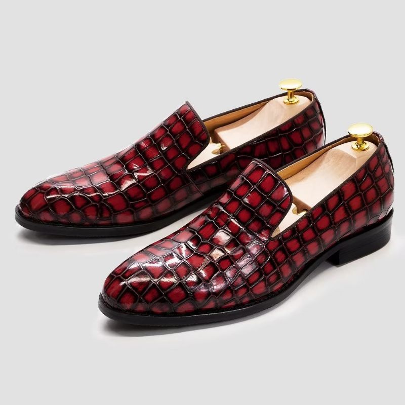 Formelle Herrenschuhe Schicke Slip-on-schuhe Aus Krokodilleder - Rot