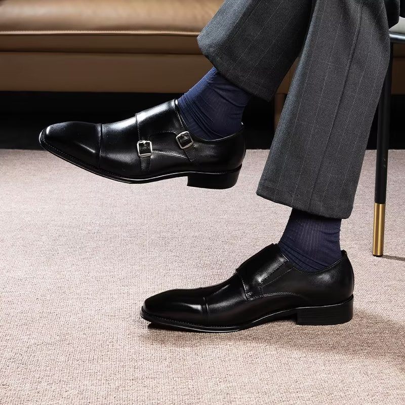 Formelle Herrenschuhe Slip-on-monkstraps Aus Raffiniertem Leder - Schwarz