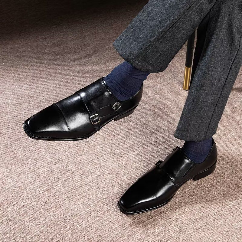 Formelle Herrenschuhe Slip-on-monkstraps Aus Raffiniertem Leder - Schwarz