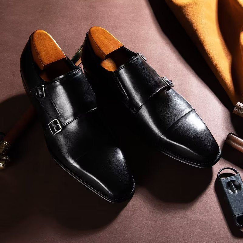 Formelle Herrenschuhe Slip-on-monkstraps Aus Raffiniertem Leder - Schwarz