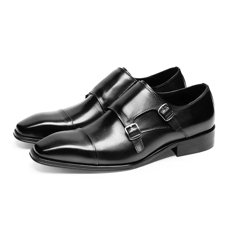 Formelle Herrenschuhe Slip-on-monkstraps Aus Raffiniertem Leder - Schwarz