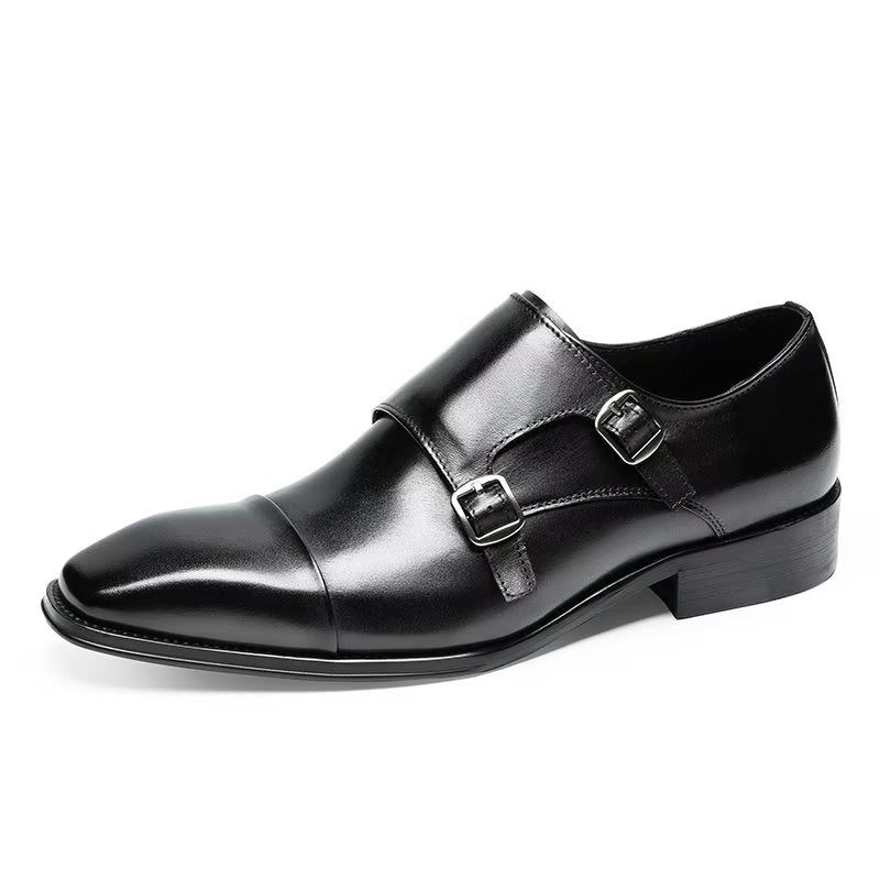 Formelle Herrenschuhe Slip-on-monkstraps Aus Raffiniertem Leder - Schwarz