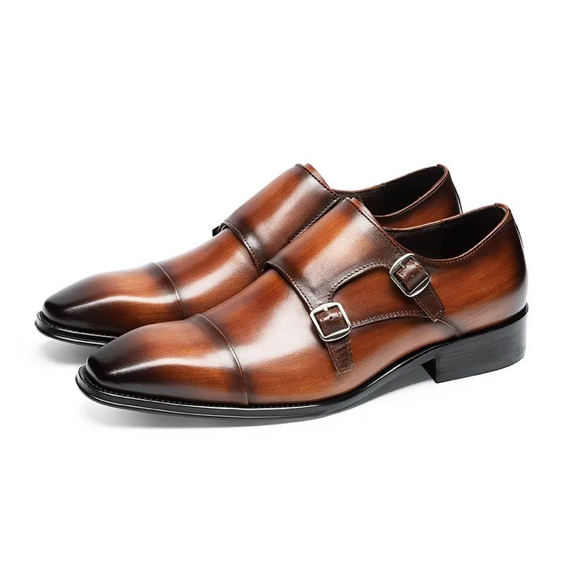 Formelle Herrenschuhe Slip-on-monkstraps Aus Raffiniertem Leder - Kaffee