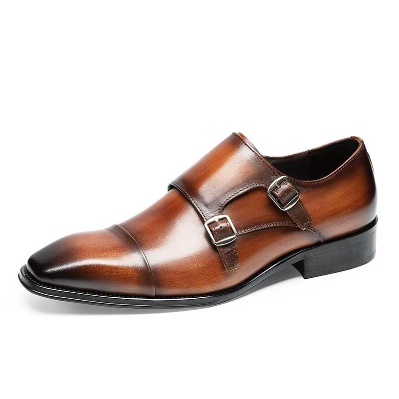 Formelle Herrenschuhe Slip-on-monkstraps Aus Raffiniertem Leder - Kaffee