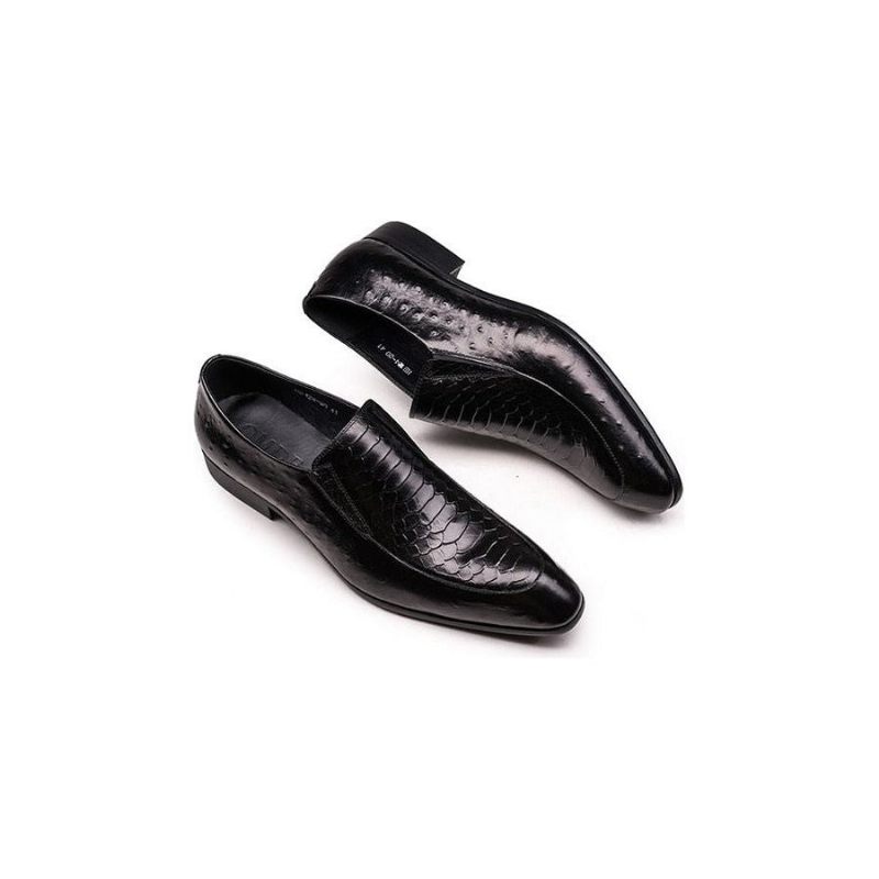 Formelle Herrenschuhe Slip-on-oxford-brogues Aus Leder Mit Krokodilstruktur - Schwarz