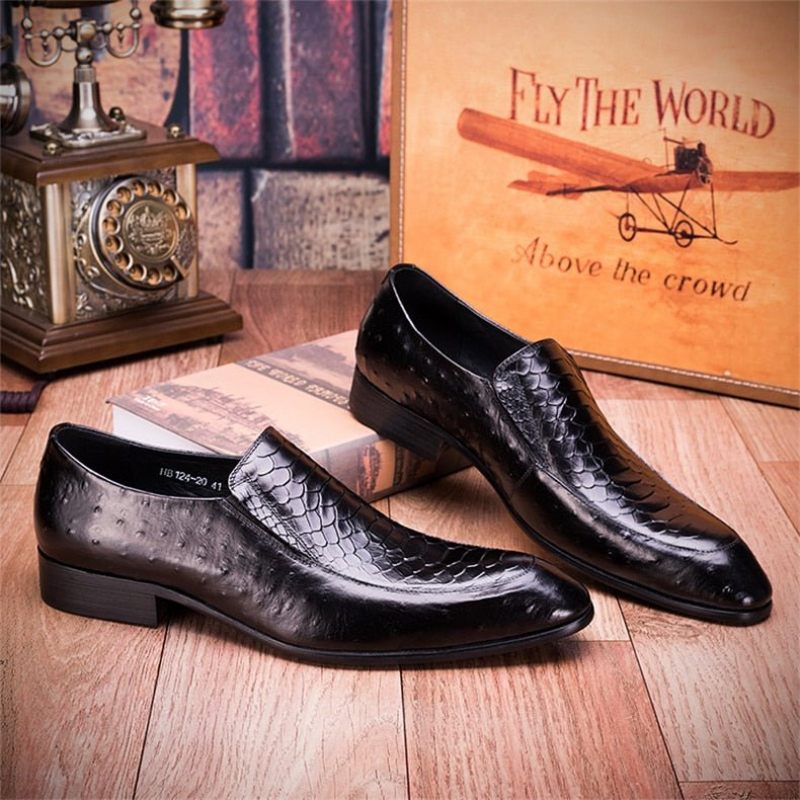 Formelle Herrenschuhe Slip-on-oxford-brogues Aus Leder Mit Krokodilstruktur - Schwarz