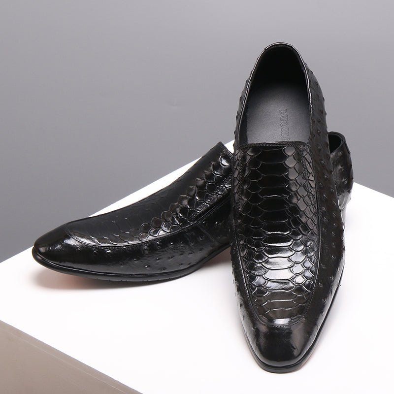 Formelle Herrenschuhe Slip-on-oxford-brogues Aus Leder Mit Krokodilstruktur - Schwarz