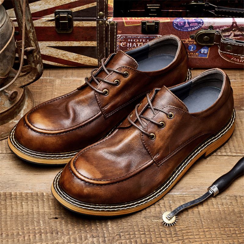 Formelle Herrenschuhe Verlockender Farbton Retro-leder-mokassin Elegante Schnürung - Kaffee