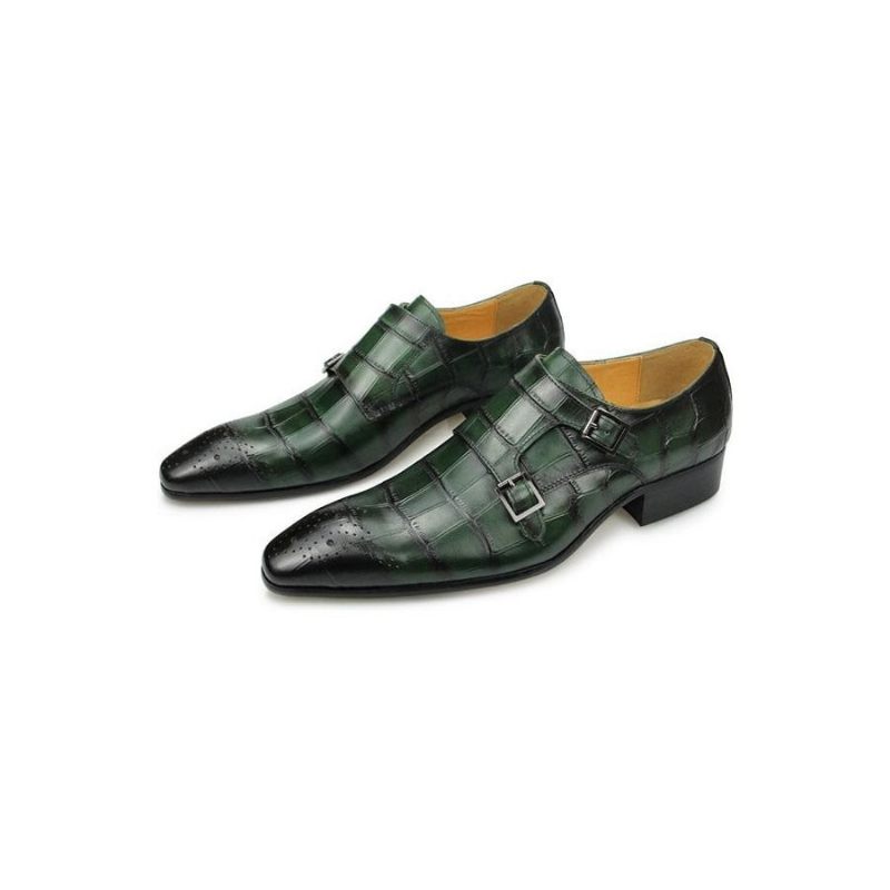 Formelle Herrenschuhe Von Crocoluxe Mit Spitzem Zehenbereich Und Strukturierter Monkstrap-schuhe Kroko-optik - Grün