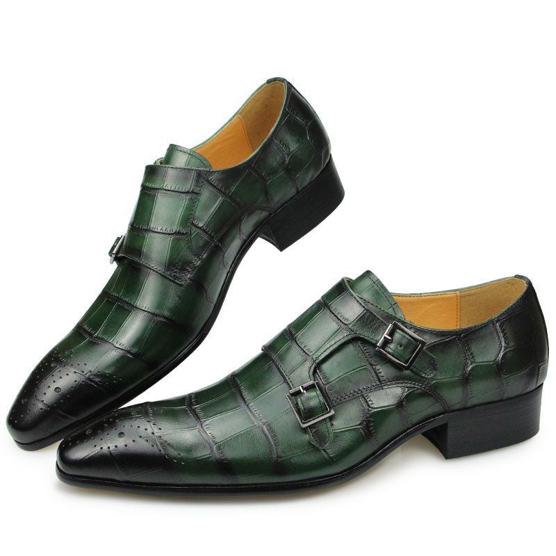 Formelle Herrenschuhe Von Crocoluxe Mit Spitzem Zehenbereich Und Strukturierter Monkstrap-schuhe Kroko-optik - Grün