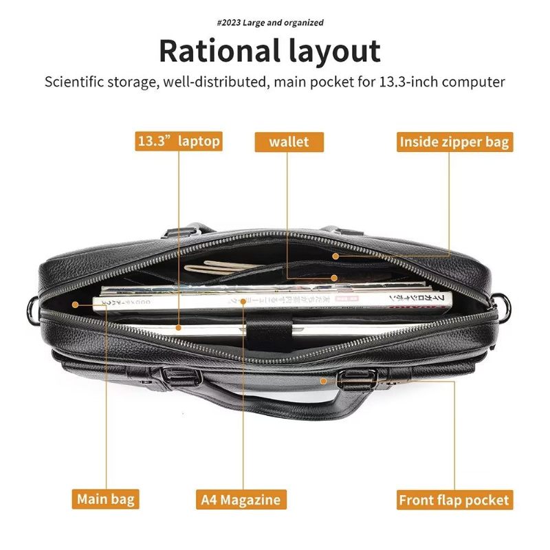 Herren-aktentaschen Luxuriöse Leder-doppelfach-organizer Business-aktentasche - Schwarz