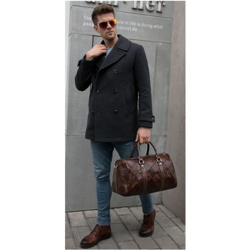 Herren-aktentaschen Vintage-chic Kariertes Leder Reisetasche - Kaffee