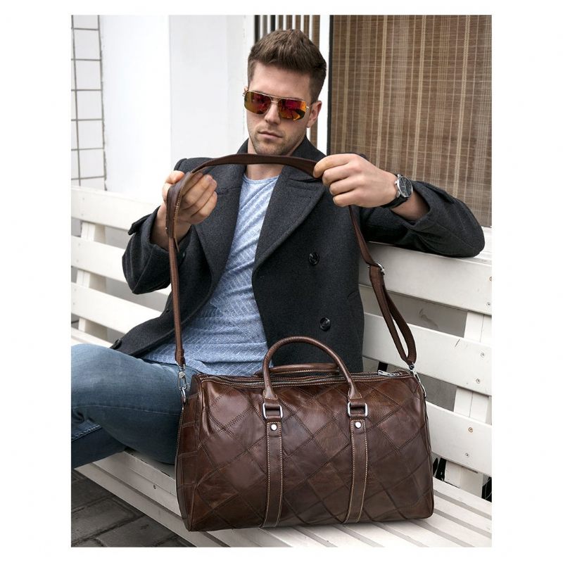 Herren-aktentaschen Vintage-chic Kariertes Leder Reisetasche - Kaffee