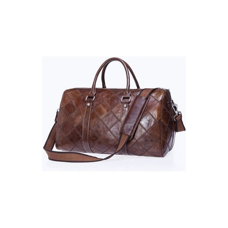 Herren-aktentaschen Vintage-chic Kariertes Leder Reisetasche - Kaffee