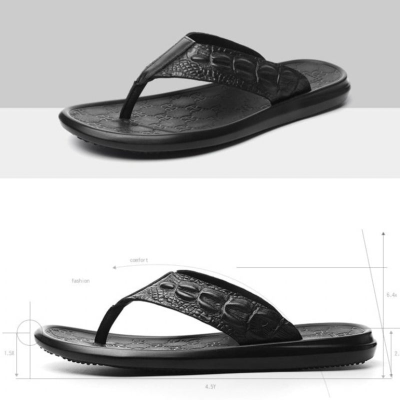 Herren-freizeitschuhe Echtes Leder Krokodilstruktur Flip-flop-sandalen - Schwarz