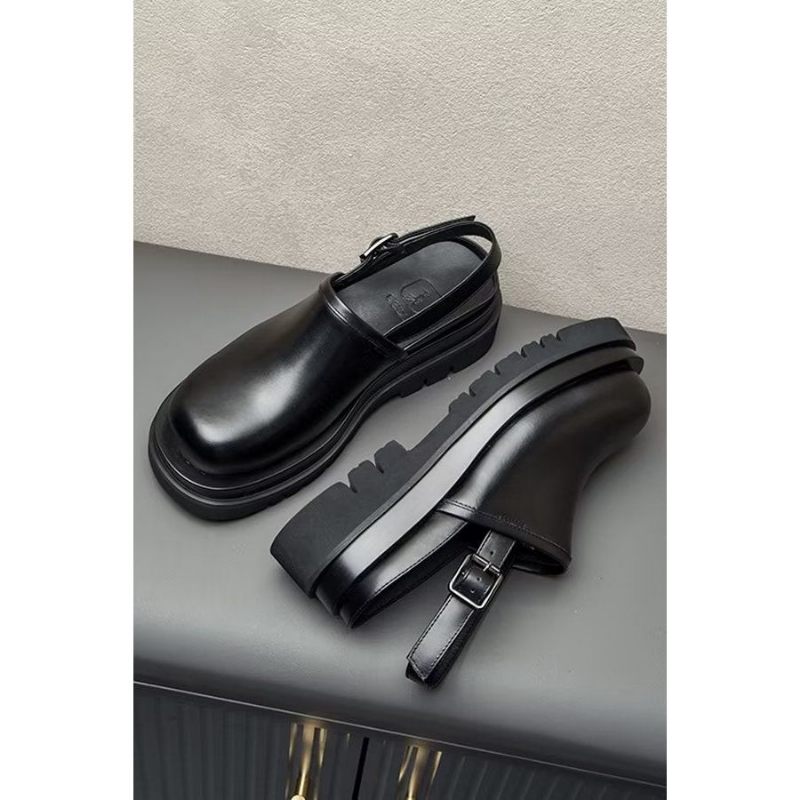 Herren-freizeitschuhe Elegante Business-strandsandalen Aus Leder Mit Dickem Absatz - Schwarz