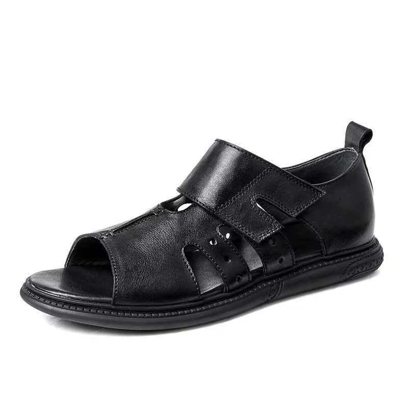 Herren-freizeitschuhe Elegante Peep-toe-sandalen Mit Klettverschluss - Schwarz