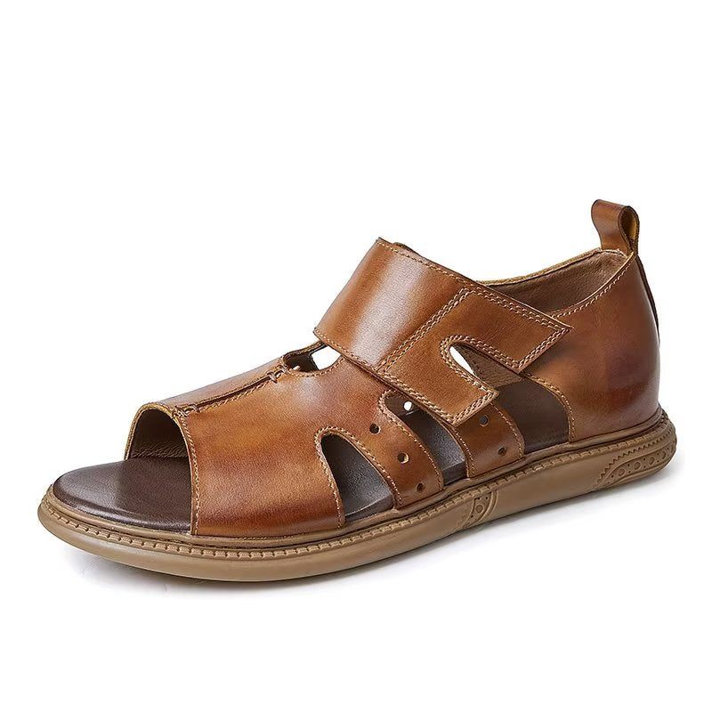 Herren-freizeitschuhe Elegante Peep-toe-sandalen Mit Klettverschluss - Kaffee