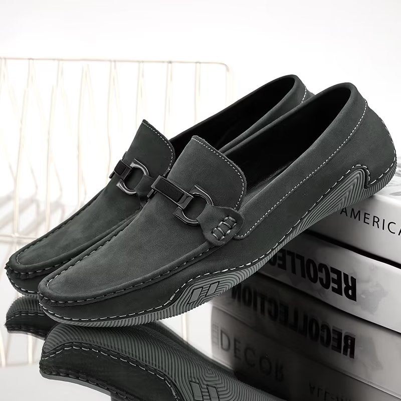 Herren-freizeitschuhe Elegante Slip-on-loafer Mit Metallmode - Grau