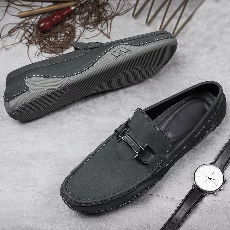 Herren-freizeitschuhe Elegante Slip-on-loafer Mit Metallmode - Grau