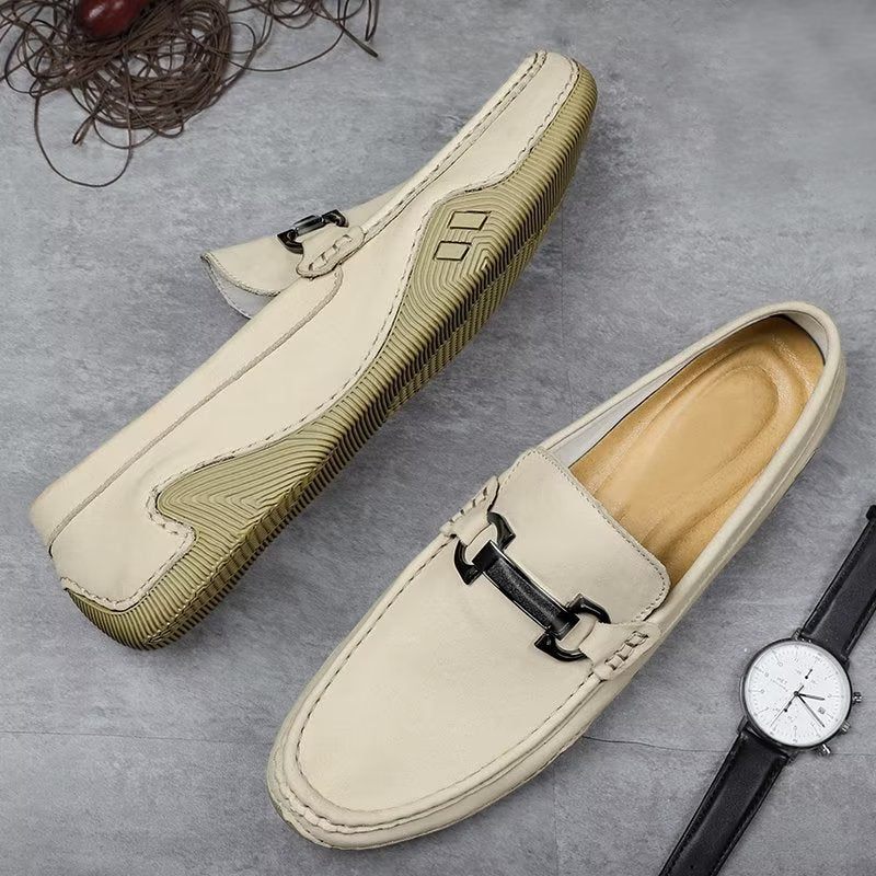 Herren-freizeitschuhe Elegante Slip-on-loafer Mit Metallmode - Beige