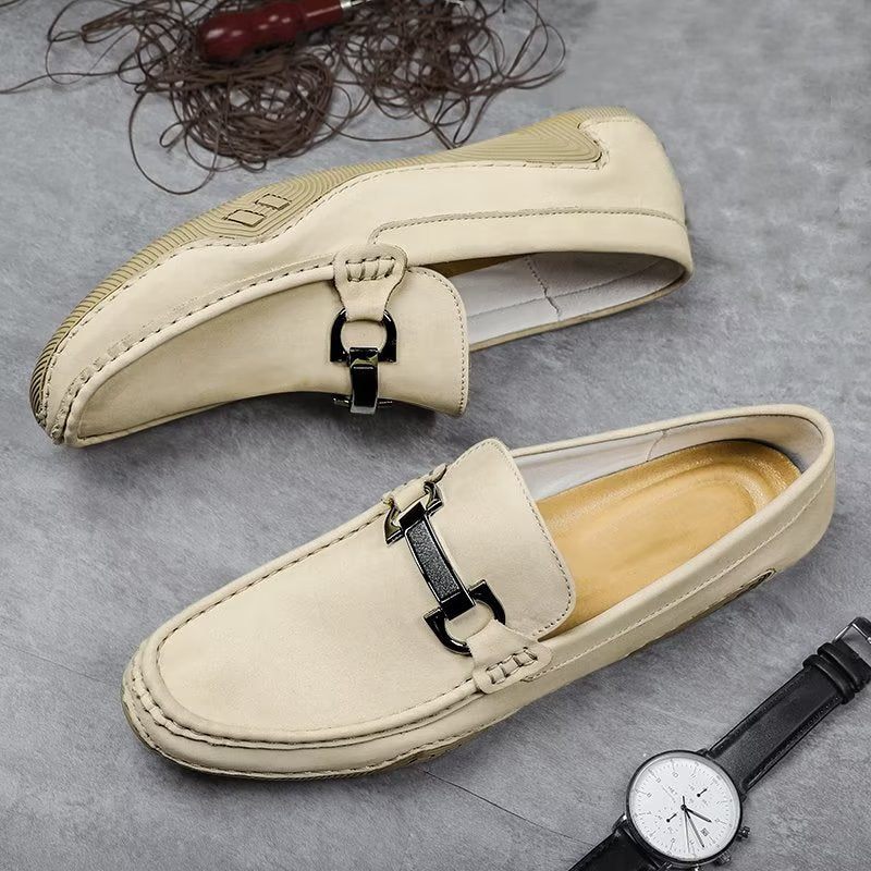 Herren-freizeitschuhe Elegante Slip-on-loafer Mit Metallmode - Beige