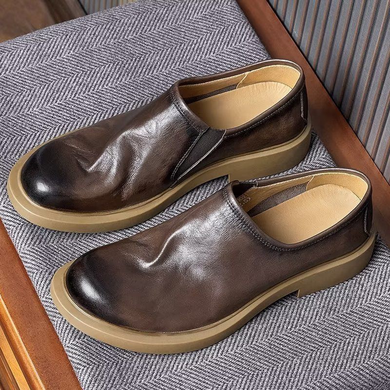 Herren-freizeitschuhe Elegante Slip-ons Mit Runder Zehenpartie - Kaffee