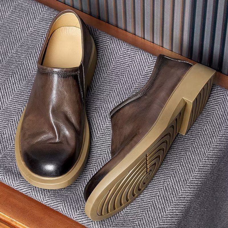 Herren-freizeitschuhe Elegante Slip-ons Mit Runder Zehenpartie - Kaffee