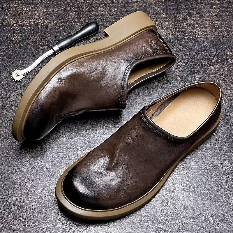 Herren-freizeitschuhe Elegante Slip-ons Mit Runder Zehenpartie - Kaffee